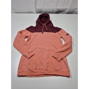 686 Hoodie Sweatshirt Womens Small Pink Burgundy Colorblock Pullover Fleece